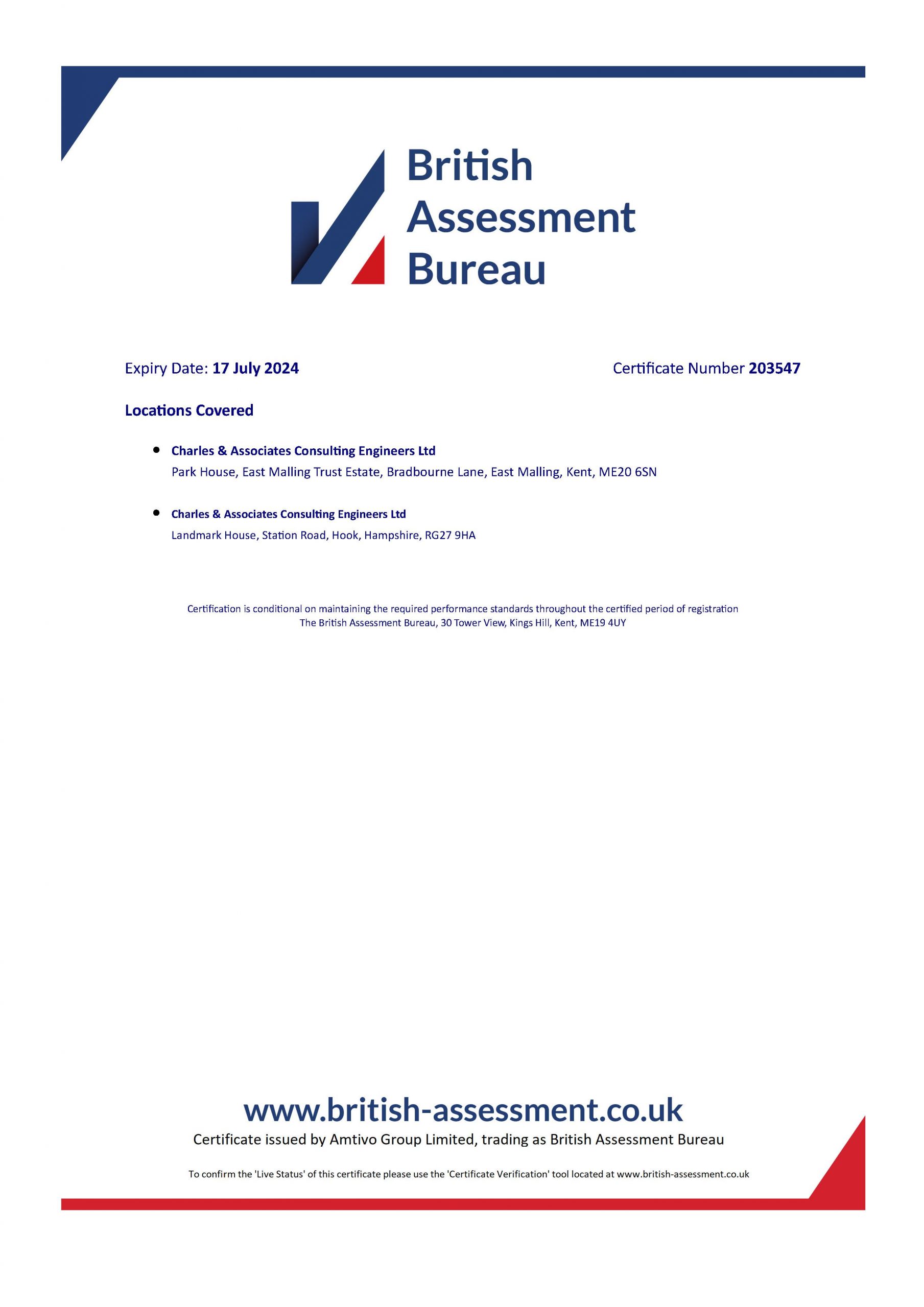 British Assessment Bureau Certificate 2021 Page 2